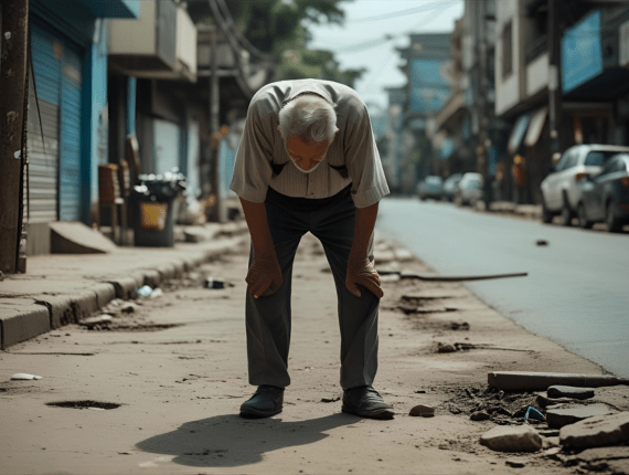 öreg ember hajlott háttal